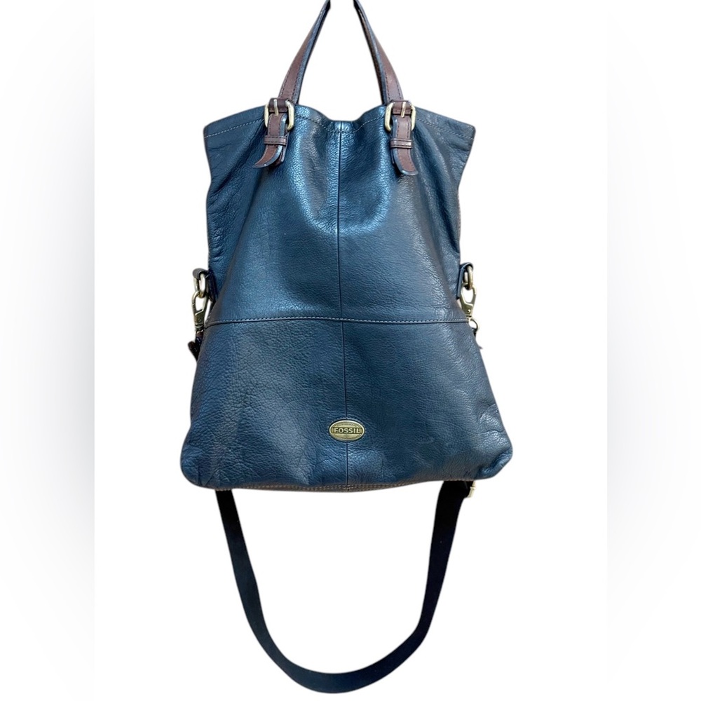 FOSSIL Vtg Black Pebble Leather Handbag Purse Handles & Removable Shoulder Strap